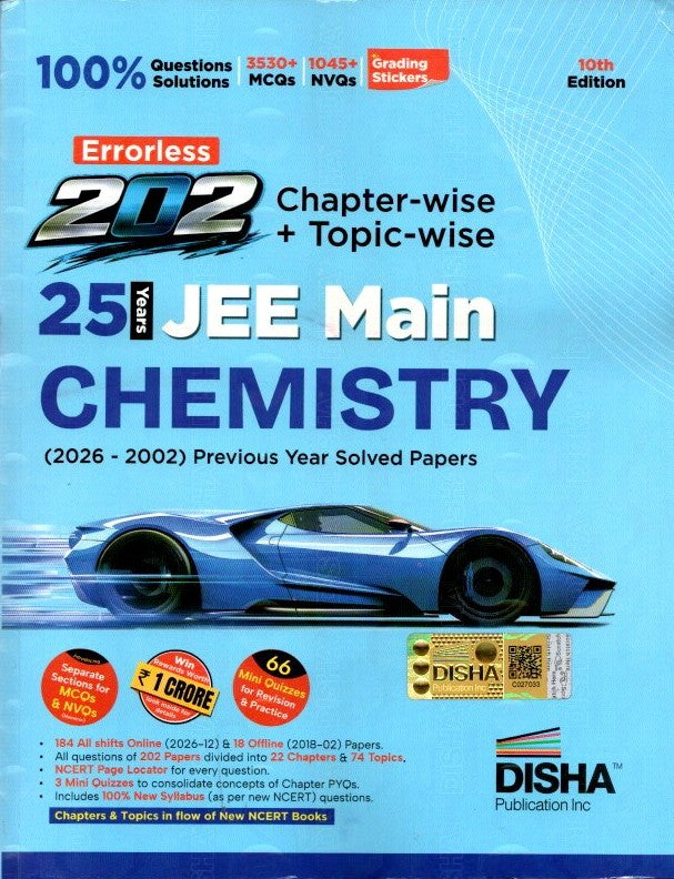 Disha Errorless 202 Chemistry Chapter-wise & Topic-wise 25 Year JEE Main Previous Year Solved Papers (2026 - 2002) 10th Edn |100% New Syllabus JEE MAINS PYQ Book with Detailed Solutions | For JEE 2027