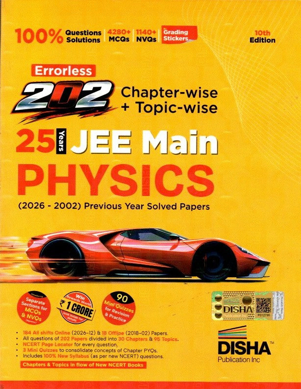 Disha Errorless 202 Physics Chapter-wise & Topic-wise 25 Year JEE Main Previous Year Solved Papers (2026 - 2002) 10th Edn | 100% New Syllabus JEE MAINS PYQ Book with Detailed Solutions | For 2027 Exam