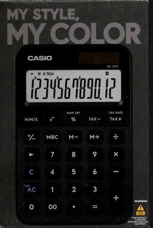 Casio MS-20YC Stylish and Colourful 12-Digit Mini Desktop Tax Calculator, black