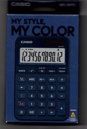 Casio MS-20YC Stylish and Colourful 12-Digit Mini Desktop Tax Calculator, navy blue