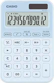 Casio MS-20YC Stylish and Colourful 12-Digit Mini Desktop Tax Calculator, Light Blue