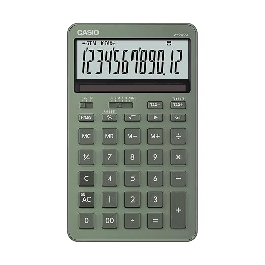 Casio JW-200DQ Stylish and Colourful 12-Digit Compact Desktop Tax Calculator, light green