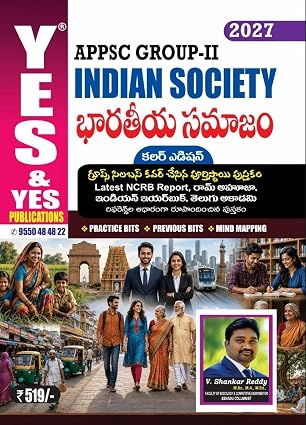YES & YES APPSC Group 2 Indian Society Book 2027 Edition by V. Shankar Reddy | Bharatiya Samajam Telugu Medium Color Edition with Practice Bits, Previous Bits & Mind Mapping
